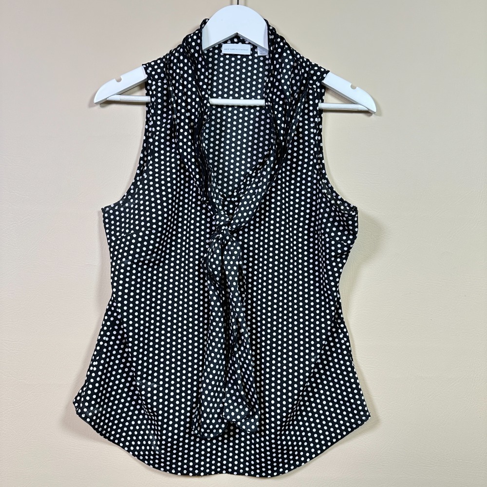 New York & Company Polka Dot Sleeveless‎ Top Black White Size M